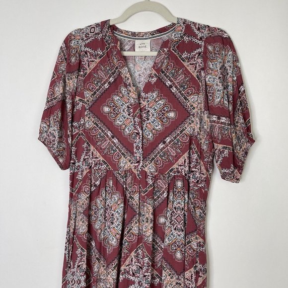 Knox Rose Boho Midi Dress Size XS Red Bohemian Peasant - Picture 4 of 12